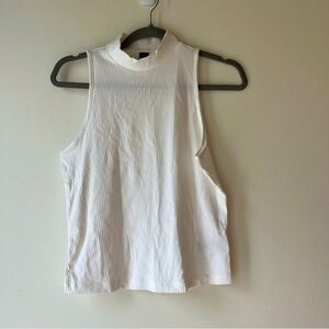 Old Navy White Ribbed Mock Neck Sleeveless Tank Top Small Minimalist Casual Y2K